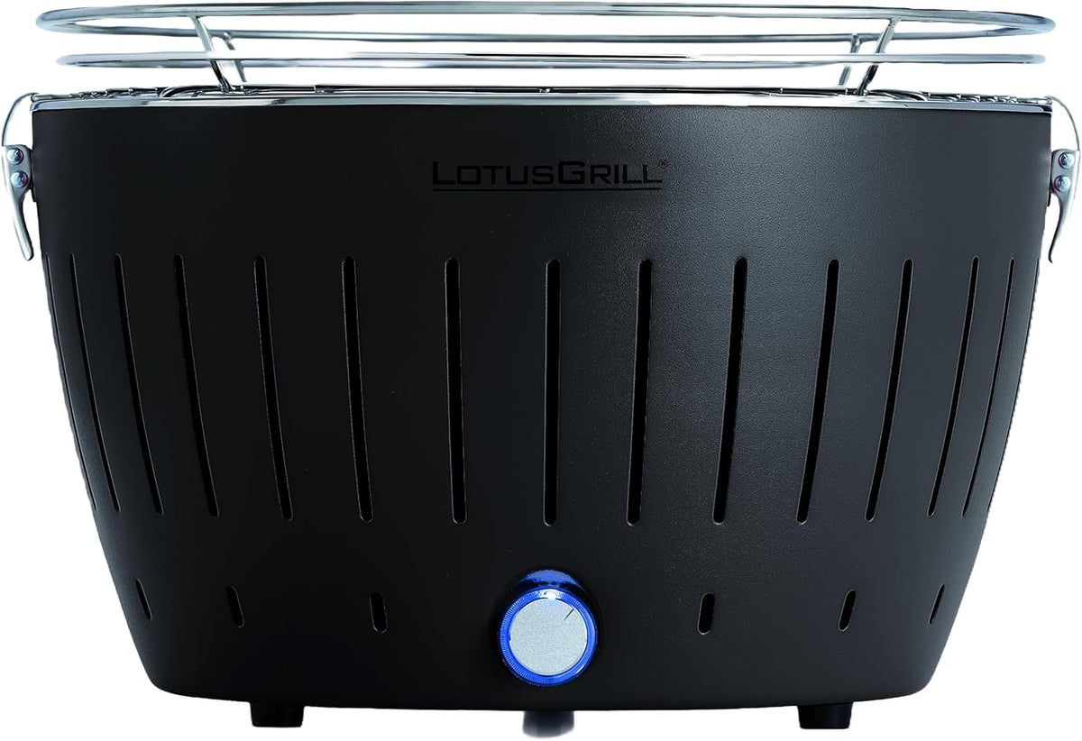 LotusGrill, Holzkohlegrill, Schwarz/Blau, Classic Anthrazitgrau G340 der raucharme / Tischgrill mit