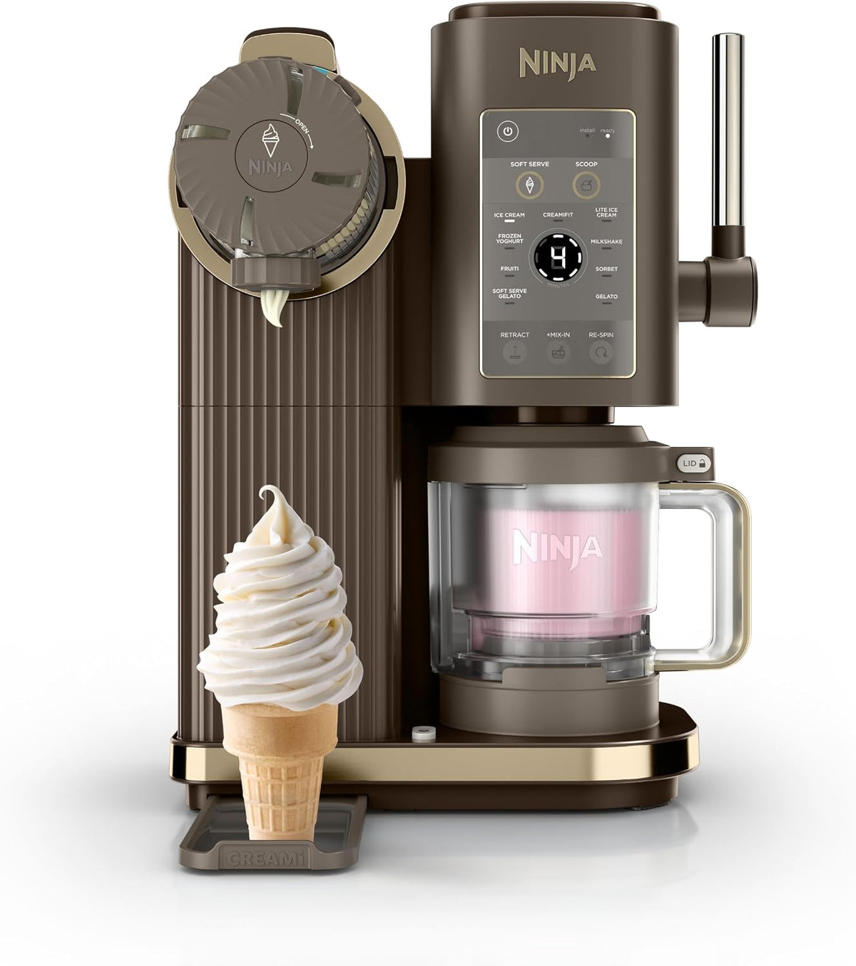Ninja, Eismaschine, Grau/Braun, CREAMi Scoop & Swirl mit 2 Behältern, 13 Funktionen, für Eiscreme, Softeis, Gelato