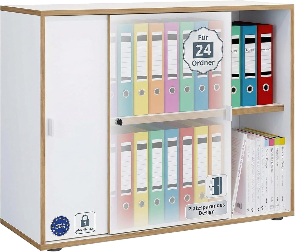 VCM, Schränke, 100x37x74 cm, Weiss, Büroschrank 2 Türen 2 Fächer für Homeoffice Büromöbel