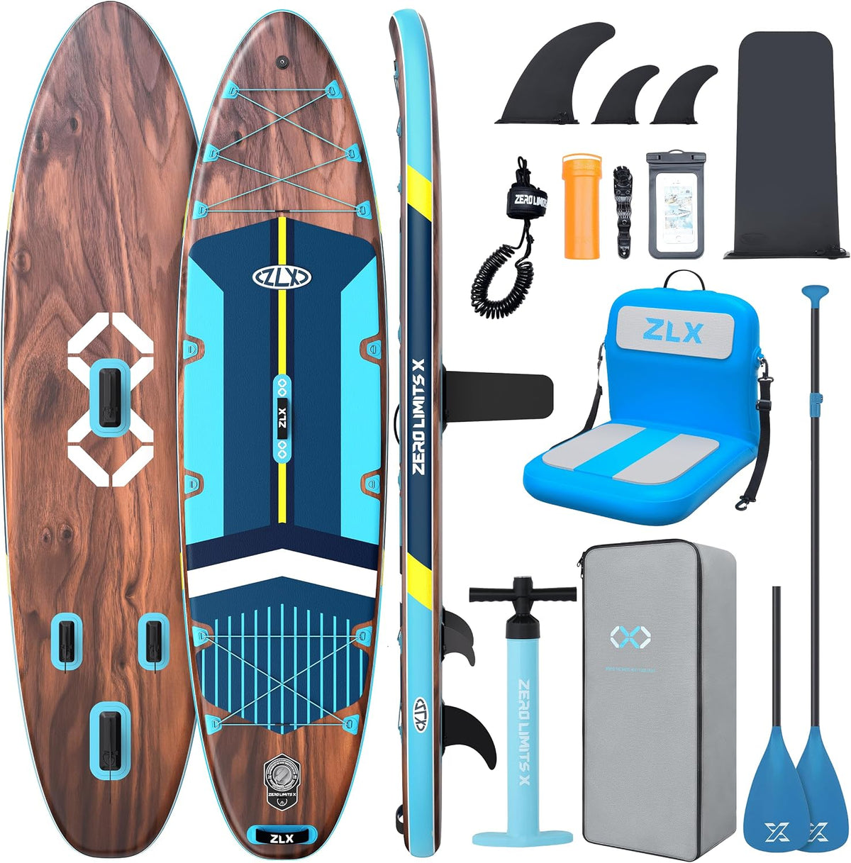 ZLX, SUP-Board, 230 kg, 83 cm, Grau/Blau, Stand-up-Paddle-Board 350x89 /, SUP Board Set, Rutschfester Deckpad, Stand-up-Paddle-Board 250 / Tragkraft