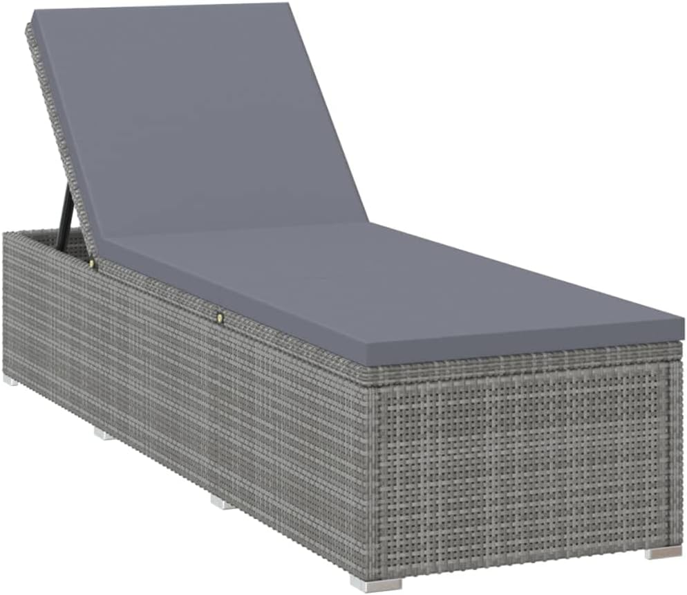 vidaXL, Liegen, PE-Rattan + pulverbeschichtetes Stahlgestell, Grau, Sonnenliege mit Auflage Gartenliege Relaxliege Rattanliege