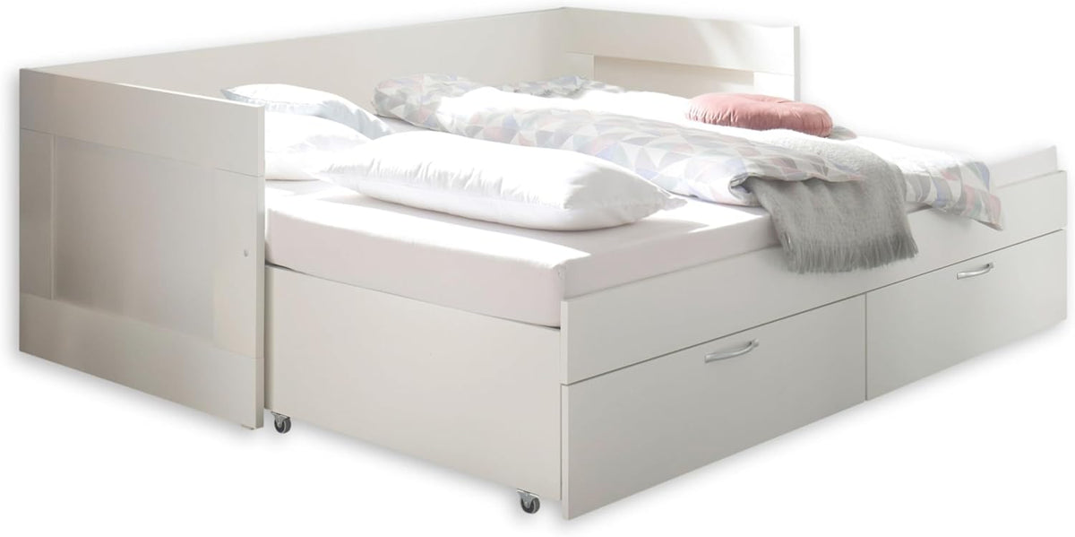 Stella Trading, Bett, 205 x 68 x 97 cm, 90 x 200 cm, Weiss, SALIAS Funktions mit ausziehbarer Liegefläche