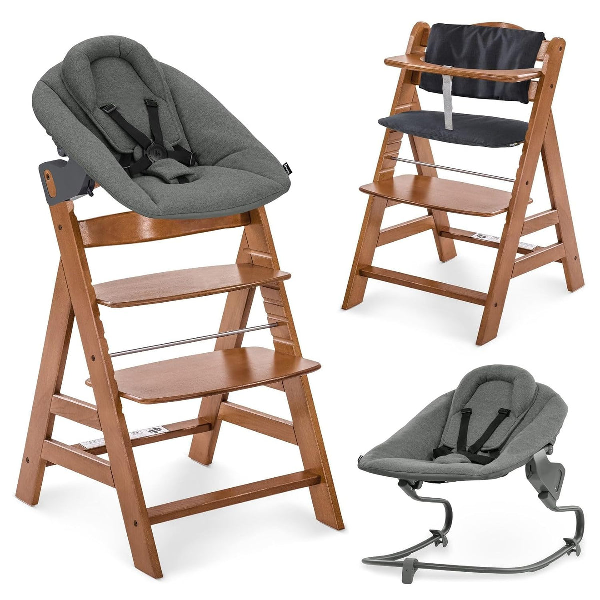 hauck, Hochstühle, Walnuss, Alpha+ Hochstuhl Newborn Set mit Premium Bouncer