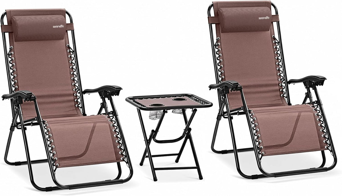 SereneLife, Liegen, 120 kg, Braun, Sonnenliege Klappbar 2er Set, Zero Gravity Liegestuhl für Garten und Balkon
