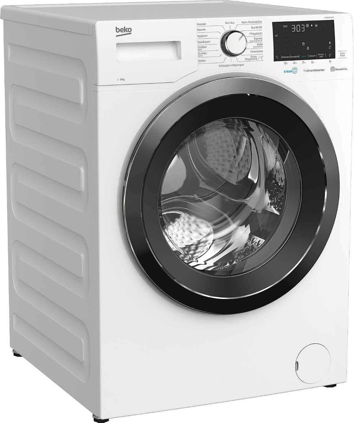 Beko, Waschmaschine, 8 kg, Grau/Weiss, WYA81643LE1 / weisses LC-Display mit Startzeitvorwahl 0-24