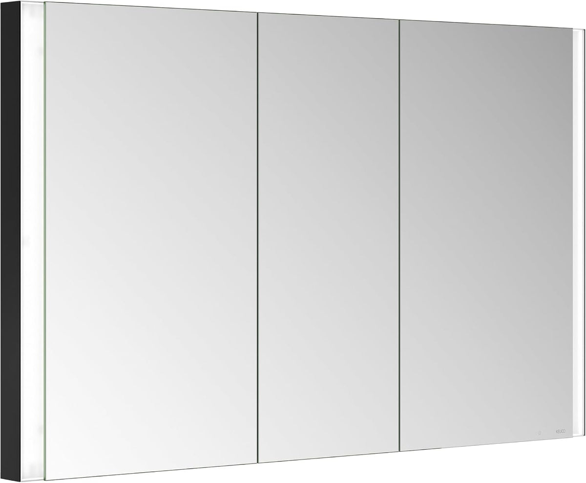 Keuco, Spiegelschränke, 120 cm, Schwarz, Spiegelschrank Royal Linde mit 3 Türen, Einbau, dimmbar, Made in Germany