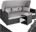 Sofa, tectake, Schwarz, ® Rattan Sonneninsel Sitzgruppe, Alu Lounge Möbel Set inkl. mit Sonnendach, Hocker, Sesseln & Tisch