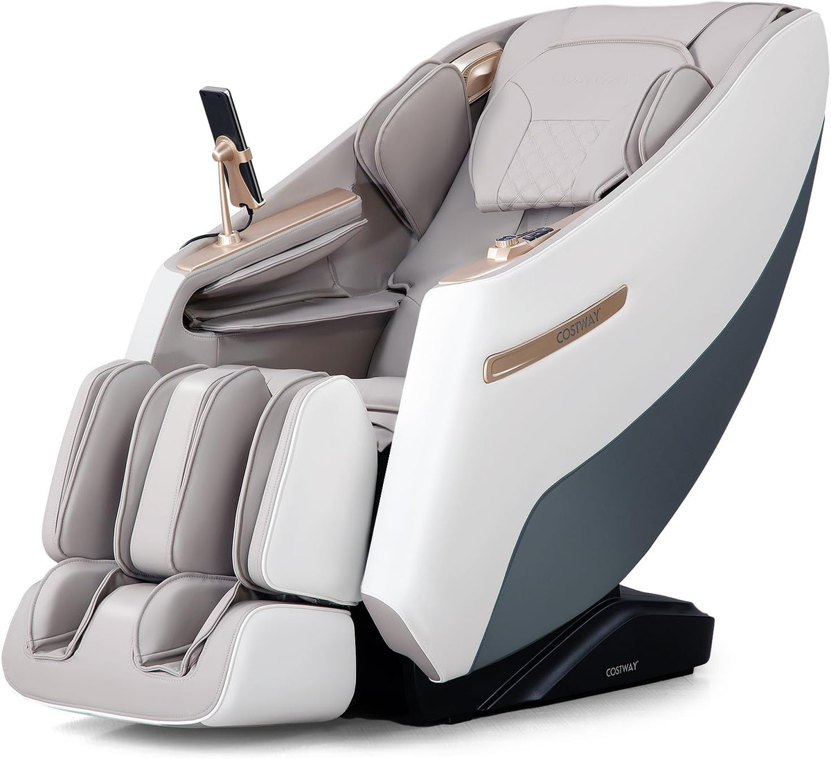 COSTWAY, Relaxsessel, Weiss, Massagesessel, Zero Gravity SL Track Shiatsu Massagestuhl Heizung &, Ganzkörpermassagesessel mit 12 Automatik-Modi &