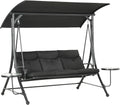 Sofa, Outsunny, 278x135x177 cm, Schwarz, Hollywoodschaukel mit Couchtische 3-Sitzer