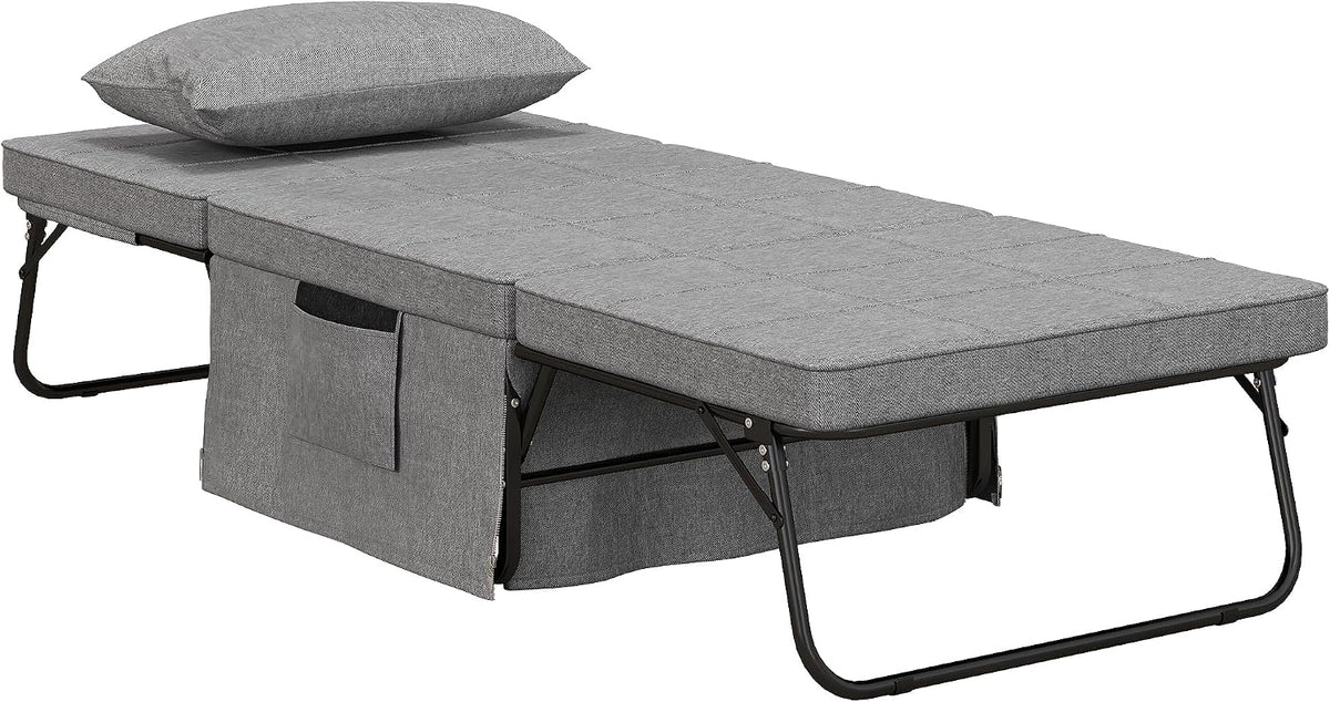 HOMCOM, Bett, 75x190 cm, Grau, 4-in-1 Klapp Erwachsene Gäste Klappbar mit Kissen