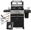 FEUERGOTT, Gasgrill, Schwarz/Grau, Hektor 3B-S inkl. Drehspiess, Abdeckhaube - All Inclusive mit 4 Grill-Utensilien - 3