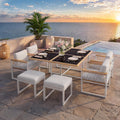Merax, Essgruppe, 117x117 cm, Weiss, 7-teiliges Gartenmöbel Set 6 Personen, Outdoor mit Tisch aus gehärtetem Glas