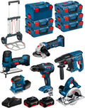 JG todotaladros, Werkzeugsets, 4,0 Ah, 125 V, 18 V, Blau/Grau, BOSCH Kit BK601 (GST -LI S + GKS -LI + GSS -10 + GSR -55 +