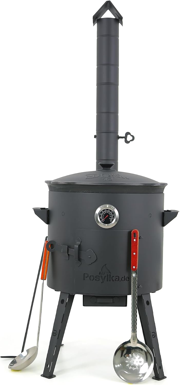ZARENHOFF, Dutch Oven, 40 cm, 48 cm, 2 mm, 12 L, Grau, Utschak Uchag Feuerofen Ø Stahl mit Usbekische Kazan