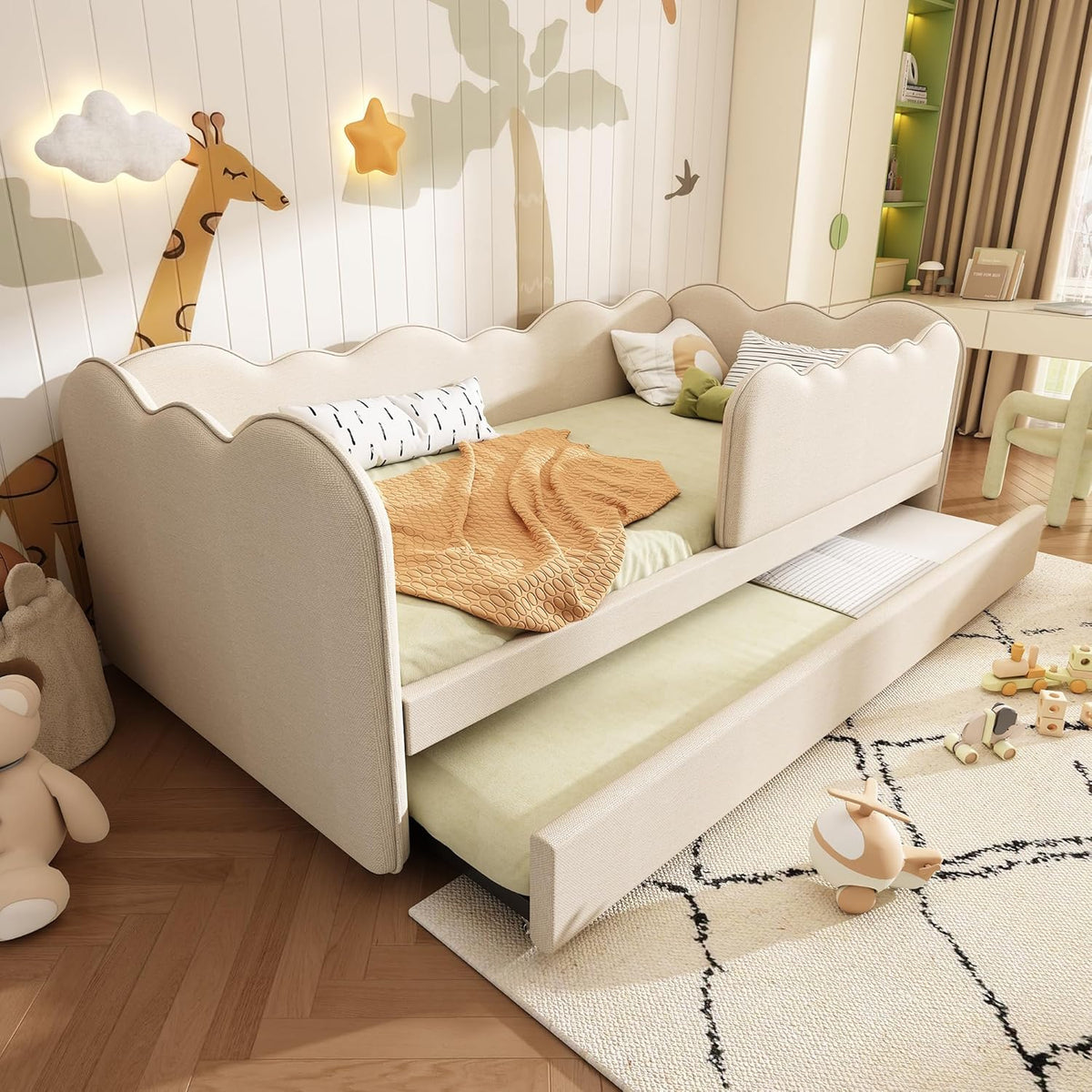 ZIDEY, Matratze, 90x190 cm, Beige, Polsterbett Daybett, Tagesbett Schlafsofa mit Ausziehbett, Gästebett mit Lattenrost