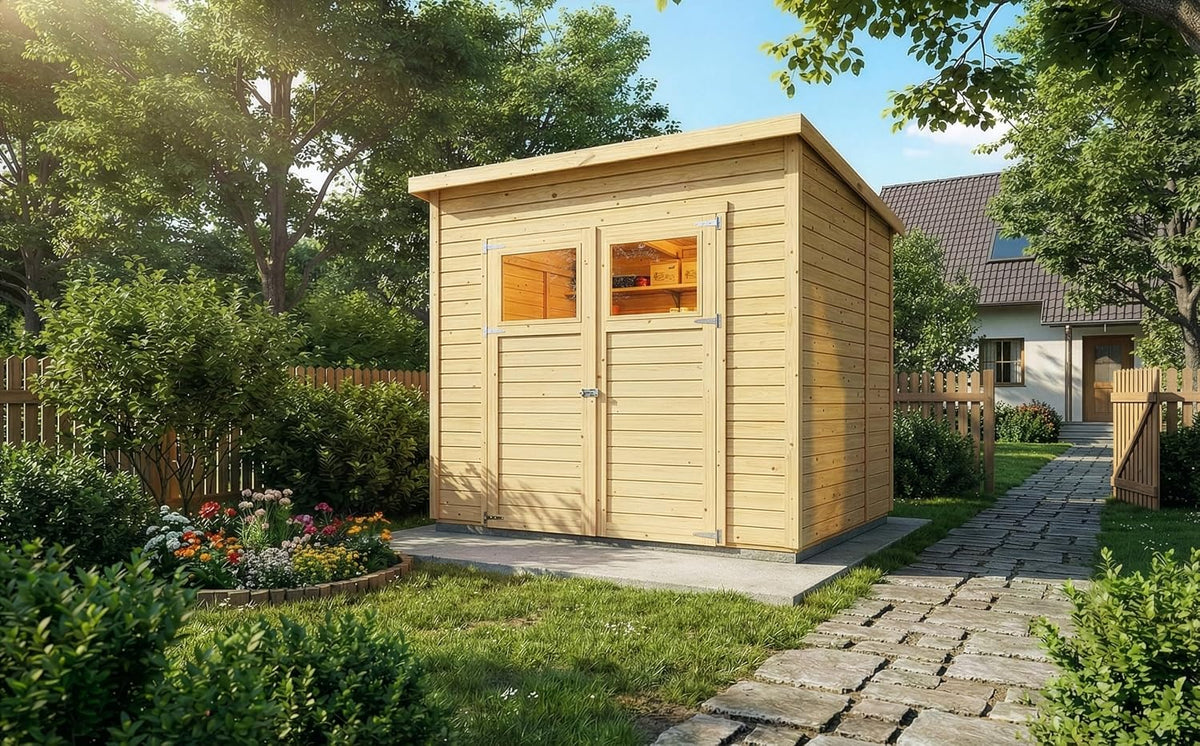 Gerätehaus, Alpholz, 251x199 cm, 14 mm, Grün, Mollie mit Wandstärke inkl. Fussboden