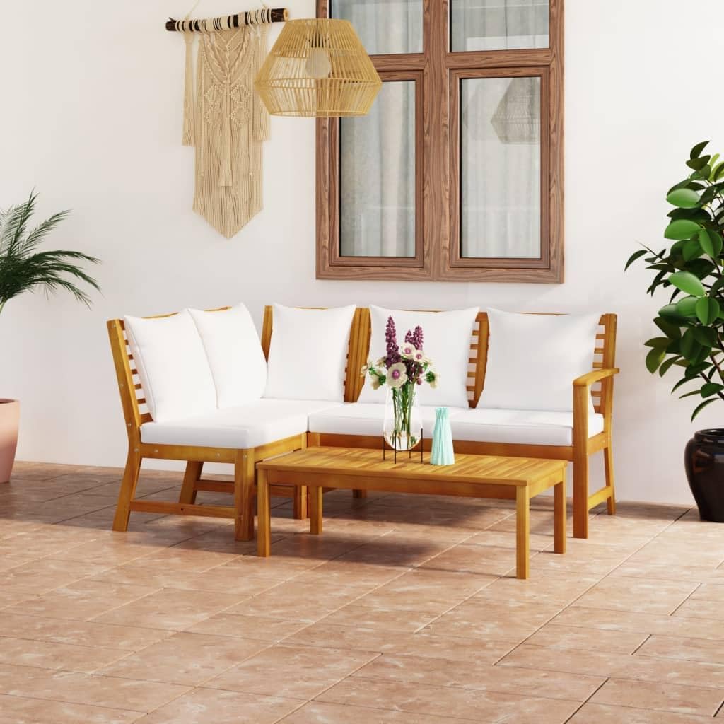 Sofa, Cozynest, Creme, Akazienholz Massiv Gartenmöbel 4-TLG. mit Auflagen