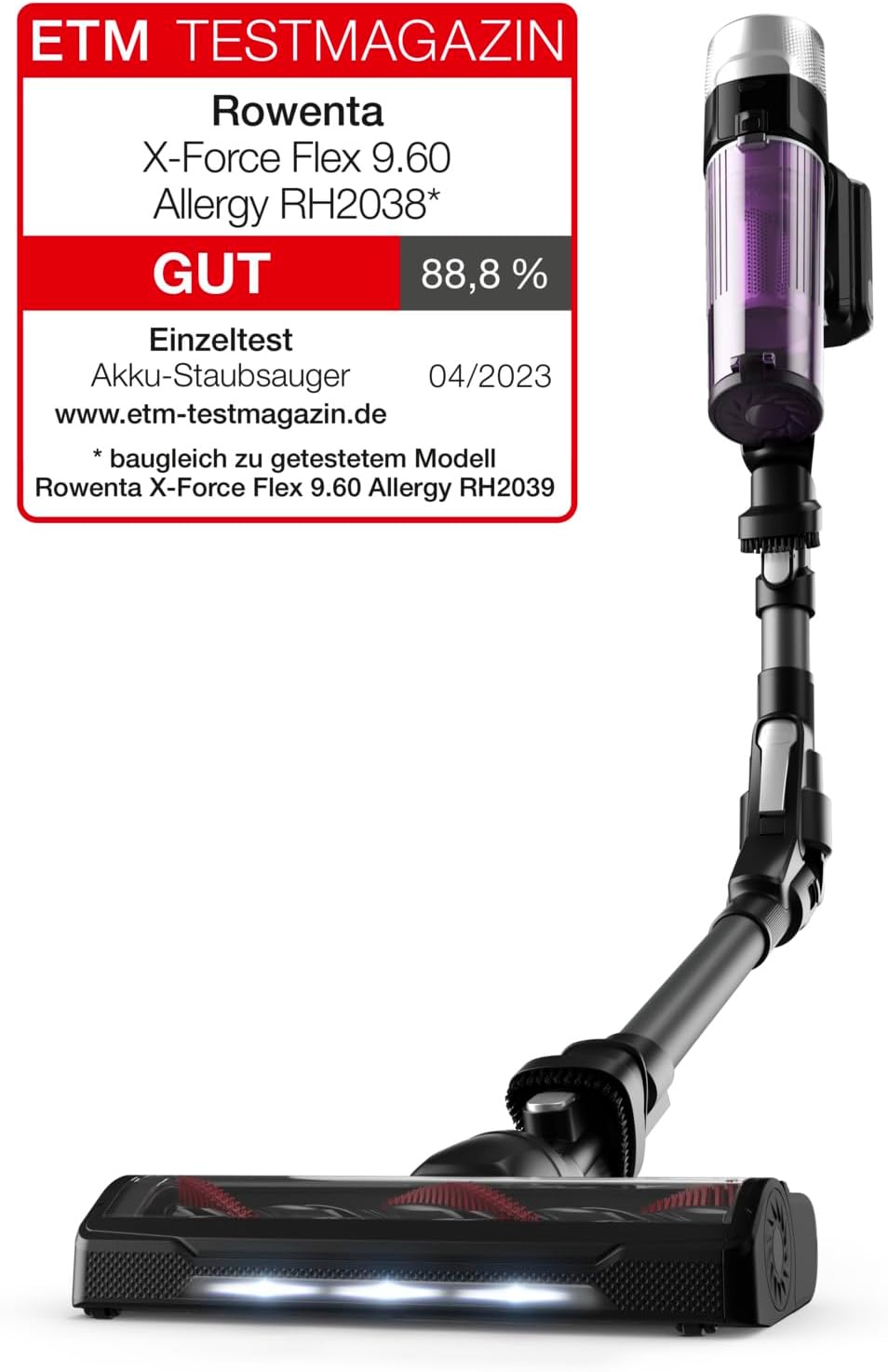 Rowenta, Stabstaubsauger, Lila/Schwarz, X-Force Flex 9.60 Allergy kabelloser Akku-, 100 Air Watt, herausnehmbarer Akku
