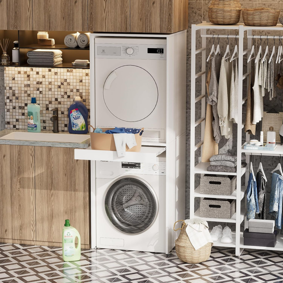 MSFE, Waschmaschine, 100 kg, 66 cm, Weiss, Trockner Schrank mit Ausziehbrett, nschrank-Überbauschrank für & Wäschetrockner