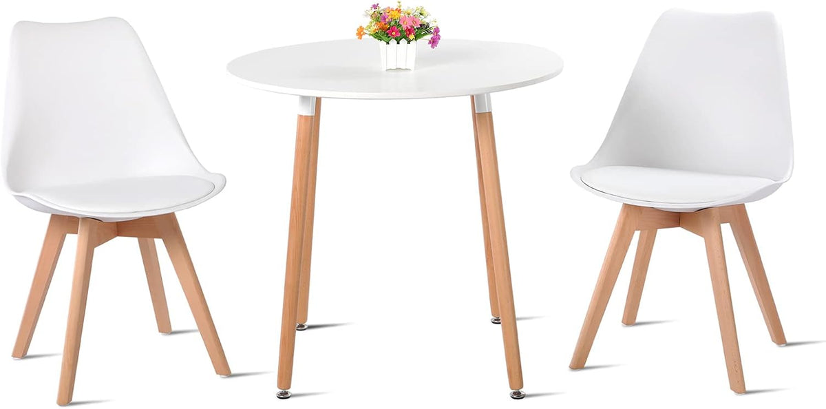 H.J WeDoo, Essgruppe, 80 cm, Weiss, Esstisch mit 2 Stühle Essgrupp Holztisch und