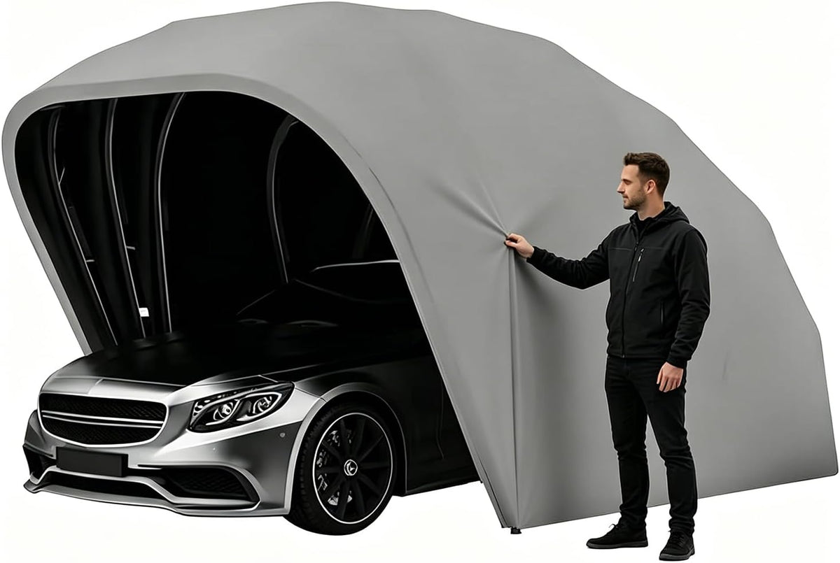 BEDCKCC, Carports, 2,3 m, Grau, Halbautomatischer Faltgarage Auto, Faltbarer Mobile Zeltgarage aus Edelstahl, für SUV Pick-Up Motorrad
