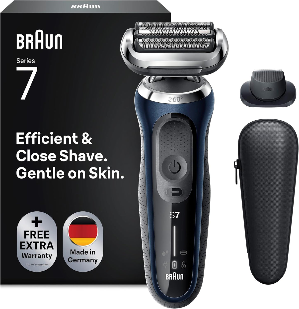 Braun, Folienrasierer, Braun/Blau, Series 7 Elektrorasierer 360° Flex mit EasyClick, Rasierer Herren Elektrisch