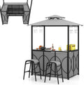 HOMASIS, Pavillon, 194 x 121 x 242 cm, Grau, Grill mit Barbank und 2 Hockern, strapazierfähiger Aussen mit Doppeldach