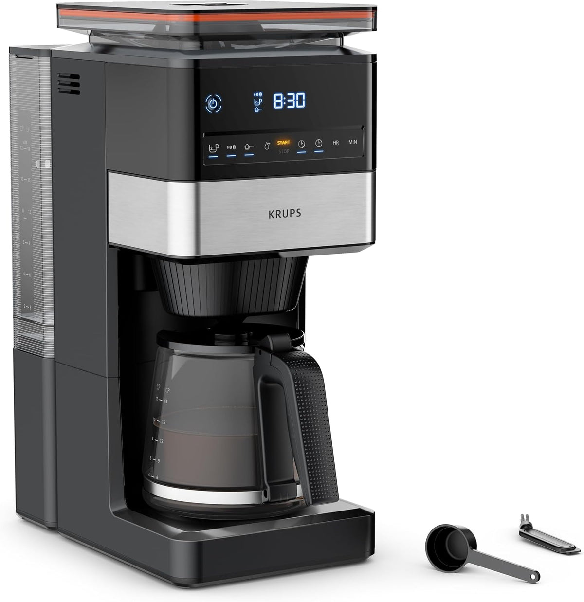 KRUPS, Kaffeemaschine, 1,5 L, Schwarz, Grind Aroma XL Filter, abnehmbares Kegelmahlwerk, digitales Bedienfeld, XL-Fassungsvermögen