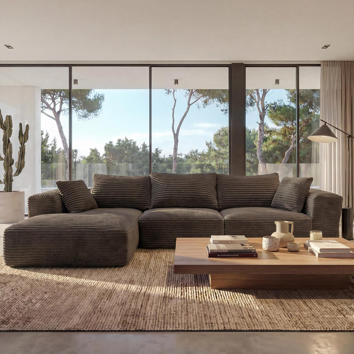 Sofa, Mendler, Braun, Garnitur HWC-P20AM Stoff / Textil Liegefläche Links