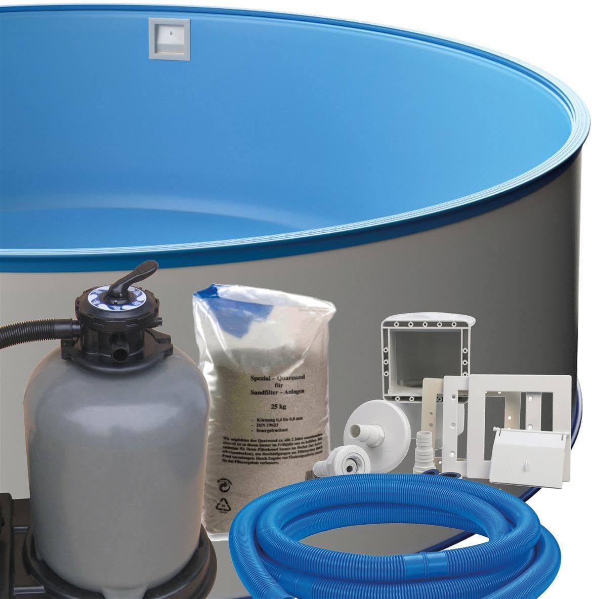 POWERHAUS24, Stahlrahmenpool, 5,00 m, 1,20 m, 0,6 mm, Grau/Blau, Stahlwand Rundpool-Set Ø x, Pool Made in Europe