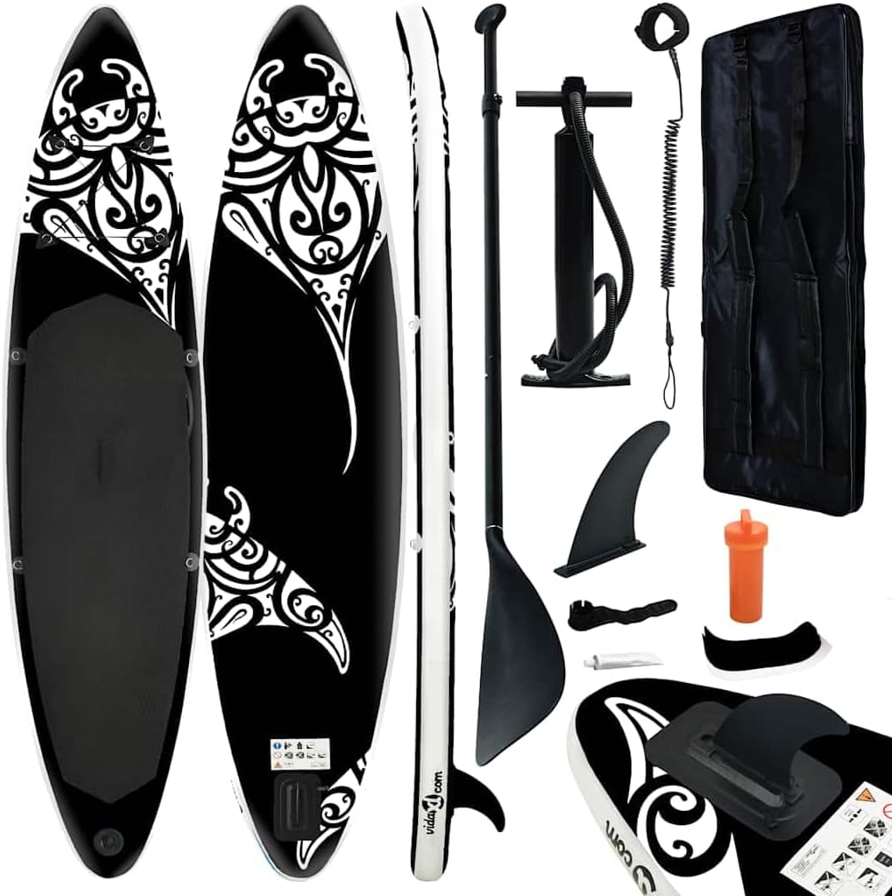 vidaXL, SUP-Board, Schwarz/Grau, Stand-up-Paddle-Board Set Aufblasbar SUP Surfboard mehrere