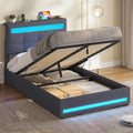 AOGLLATI, Matratze, 90×200 cm, Dunkelgrau, Hydraulisch Stauraumbett, Polsterbett Doppelbett mit LED und USB-Ladefunktion