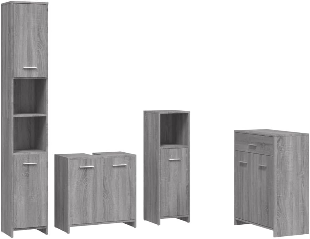 vidaXL, Hoch- & Midischränke, Holzwerkstoff, Grau, 4-TLG. Badmöbel-Set Sonoma Holzwerkstoff