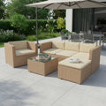 Sofa, Juskys, Creme, ® Polyrattan Lounge Punta Cana L für 4-5 Personen mit 3er, Sessel, Hocker, Tisch & Kissen