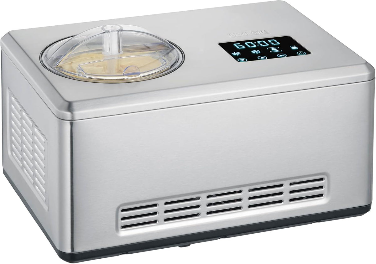 SEVERIN, Eismaschine, Grau/Weiss, 2-in-1 mit Joghurtfunktion, Kompressor Ice Cream Maker für Eis, Sorbet und Frozen Joghurt