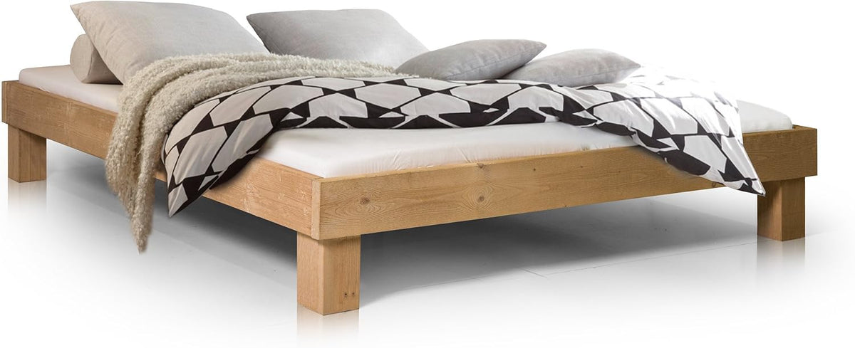 moebel-eins, Bett, 140 x 200 cm, Massivholz, Natur/Weiss, Massivholz Pumba Holz Doppel, Material, Made in Germany