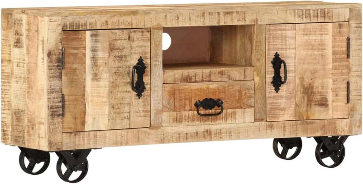 LAPOOH, Sideboard, 110x30x50 cm, Massives und raues Mangoholz (mit matter Oberfläche), Beige/Braun
