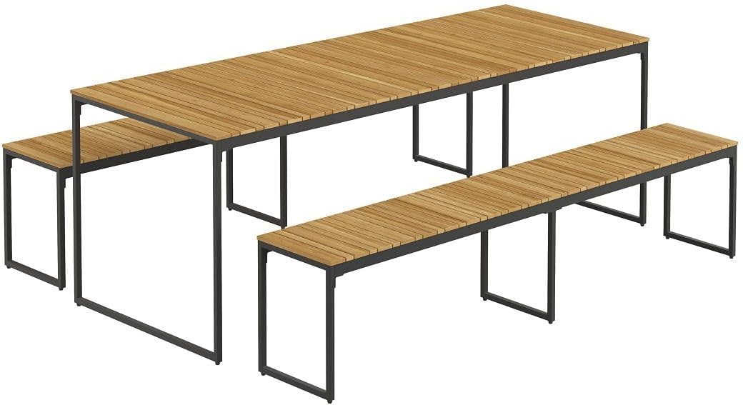 OUTLIV, Essgruppe, 210x78x75 cm, Schwarz, . Floris Gartenmöbel-Set, 3-teilig, / Teaklook