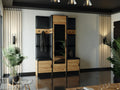KIER FURNITURE, Sitzbank, 159,6x205x39 cm, Eiche/Schwarz, Kleiderschrank Mit Gepolstertem Sitz Und Paneelen, Gardarobenstaender