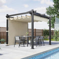 Devoko, Pavillon, Beige, Aluminium Pergola mit Schiebedach, Verstellbarer Schattenfläche, UV-Schutz 50+, 3x3 wasserdicht stabil Winterfest