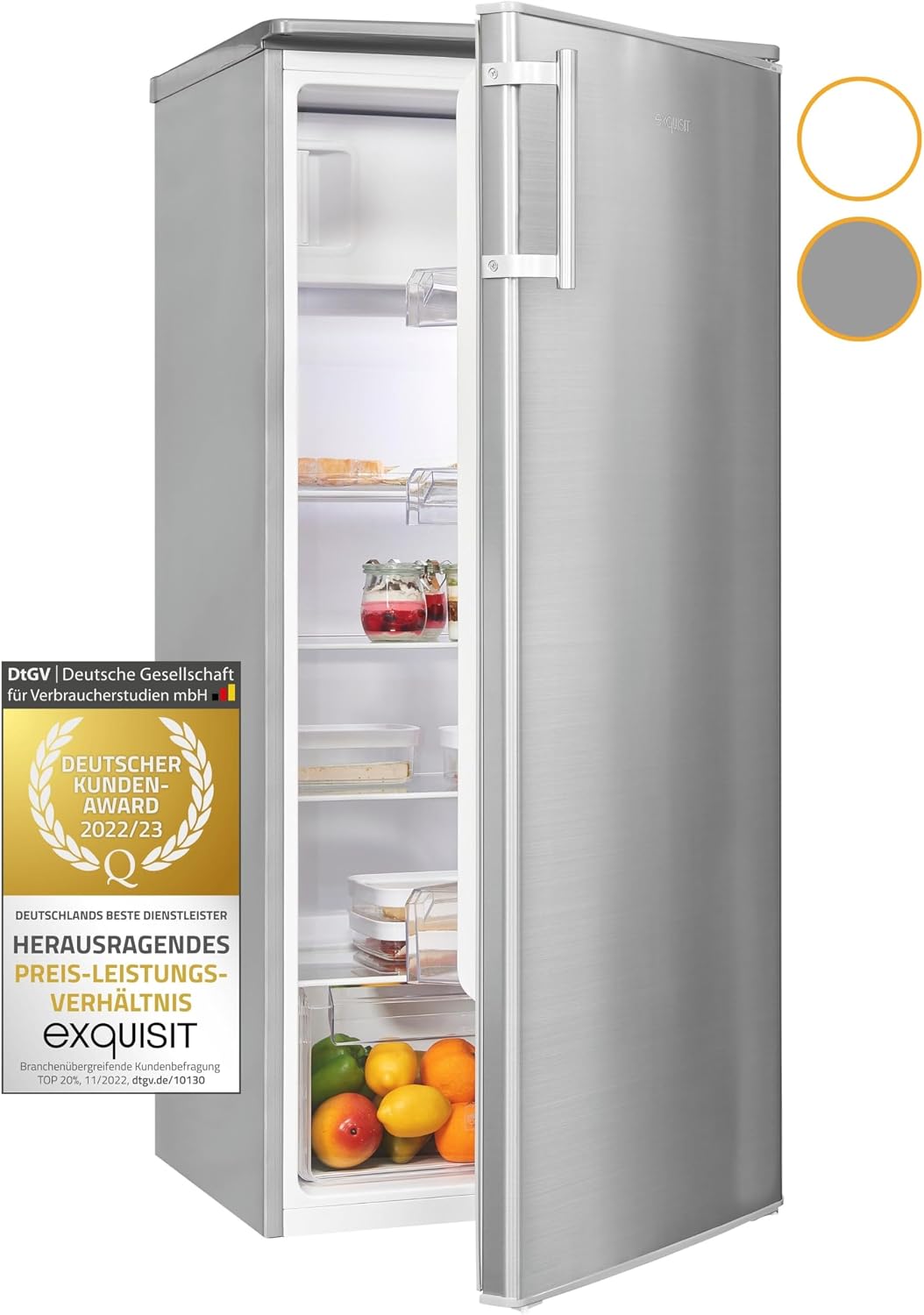 Exquisit, Kühl-Gefrierkombination, 190 l, Grau, KS185-4-HE-040E Kühlschrank - Standkühlschrank Inox-Look