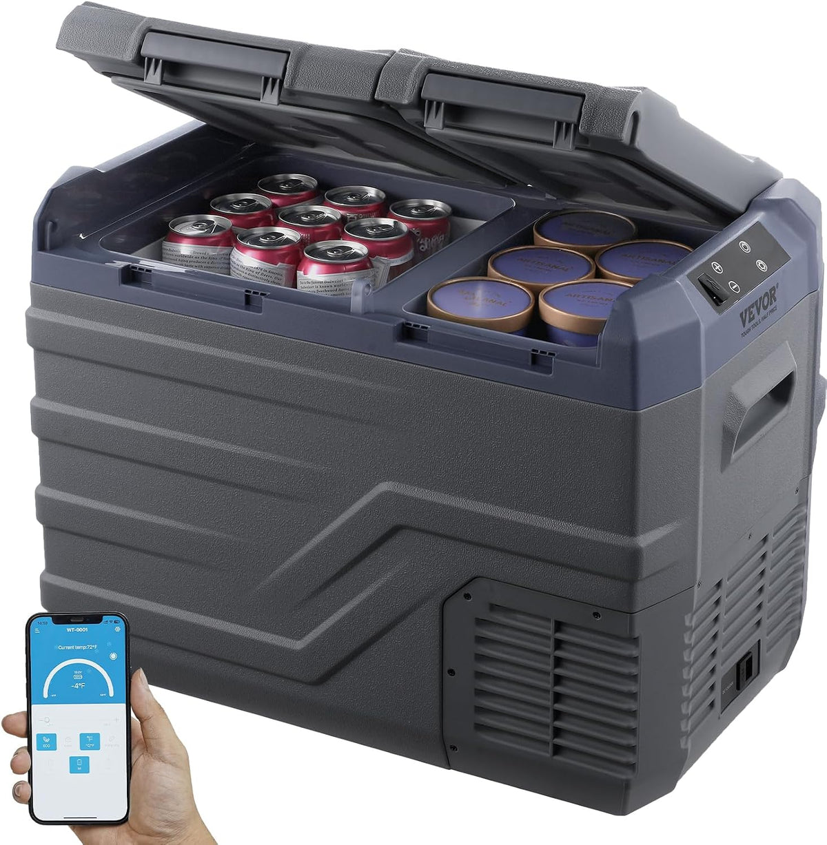 VEVOR, Kühlschrank, 240 V, 12 V, 24 V, Grau, Auto, tragbarer 32-Liter-Gefrierschrank mit zwei Zonen, einstellbarer Bereich von -20~20 ℃