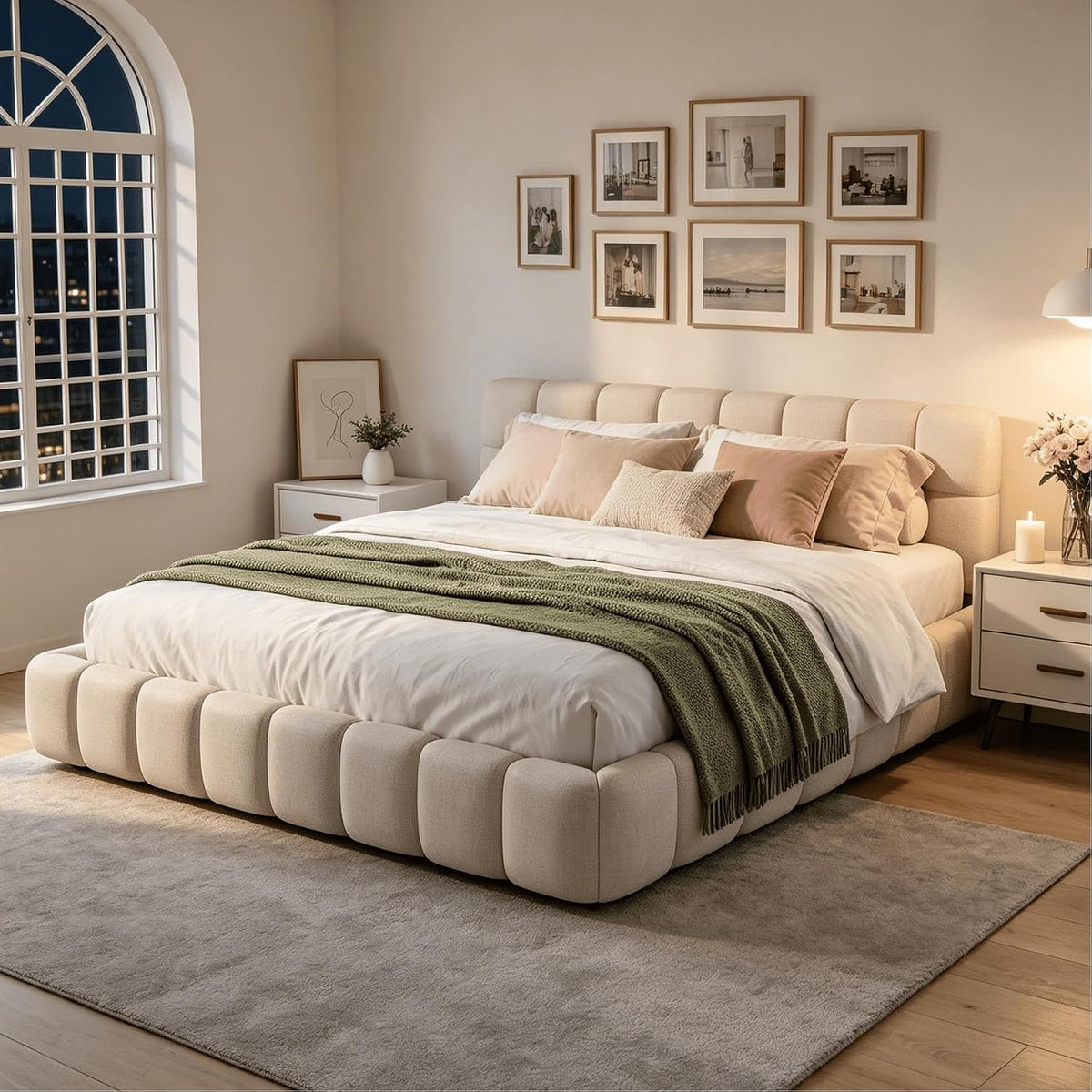 BRILVERDE, Matratze, 140 x 190 cm, 140x190 cm, Beige, Polsterbett Bubble Bett, Doppelbett mit Weiches Kopfteil