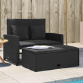 Sofa, ChicAbode, Schwarz, Garten mit Kissen 2-Sitzer Outdoor mit Hocker mit Staufach, Couch mit abnehmbarm Bezug