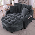 Sofa, Kuczn, Schwarz/Dunkelgrau/Beige, Modulares Schlaf aus weichem Chenillestoff, mit Schlaffunktion, Aufbewahrungs-Hocker