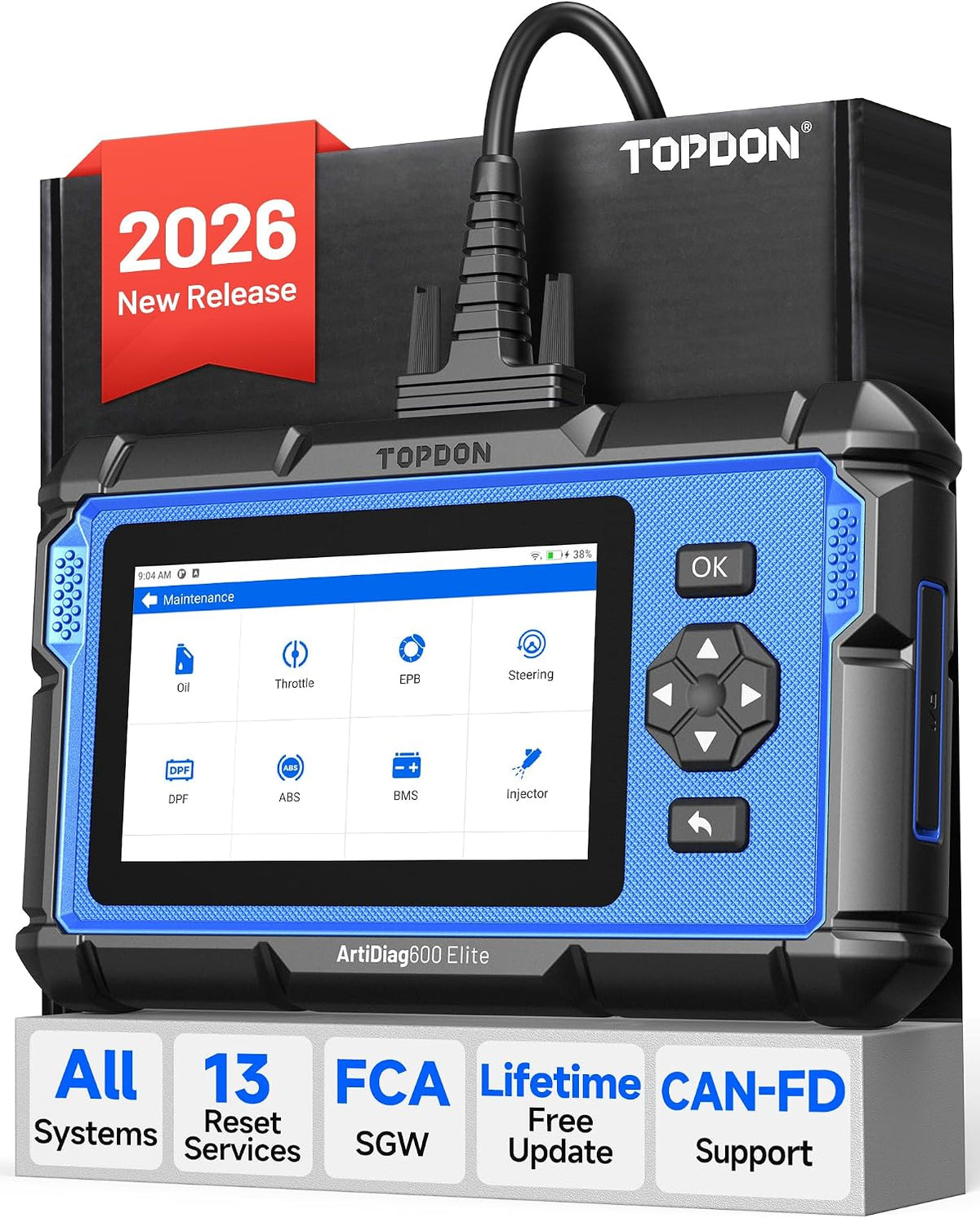 TOPDON, OBD-II Diagnosewerkzeuge, Grau/Weiss, AD600Elite Vollständiges diagnosegerät Auto, 13 Servicefunktionen