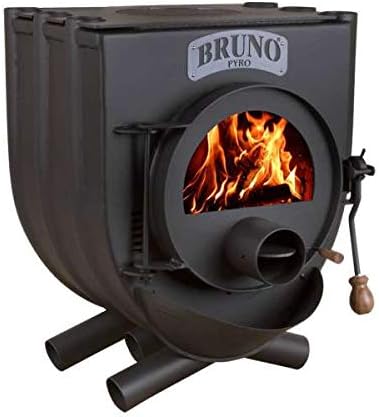 BRUNO, Kaminofen, 13 kW, Grau/Schwarz, Werkstattofen Pyro I mit Herdplatte - Warmluftofen -, ohne Seitenverkleidung)