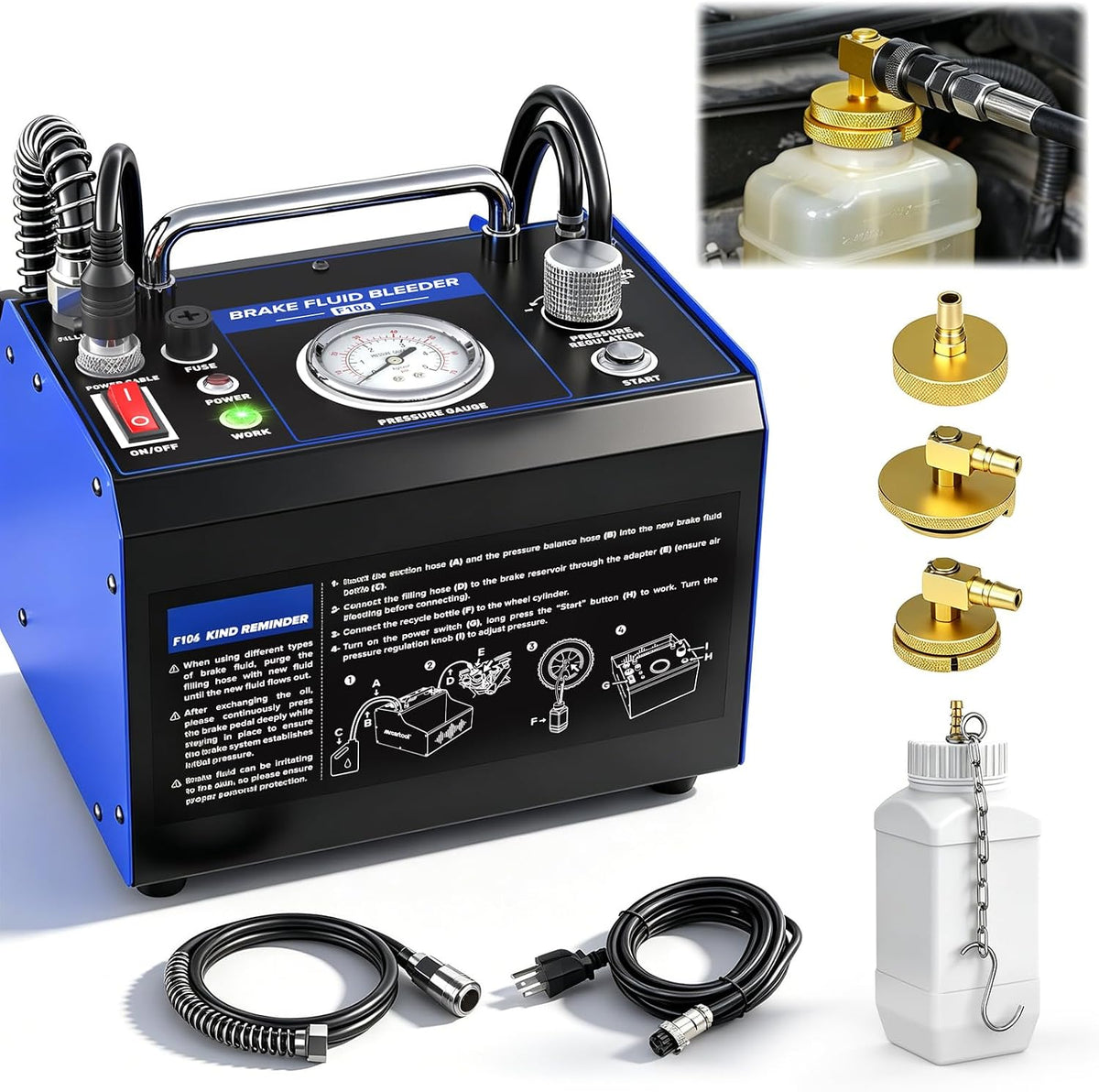 PARAOUTIL, Bremsenentlüfter, 2.5bar, Grau/Schwarz, F106 bremsenentlüftungsgerät elektrisch, bremsentlüftungsgerät auto mit Ein‑Knopf‑Bedienung