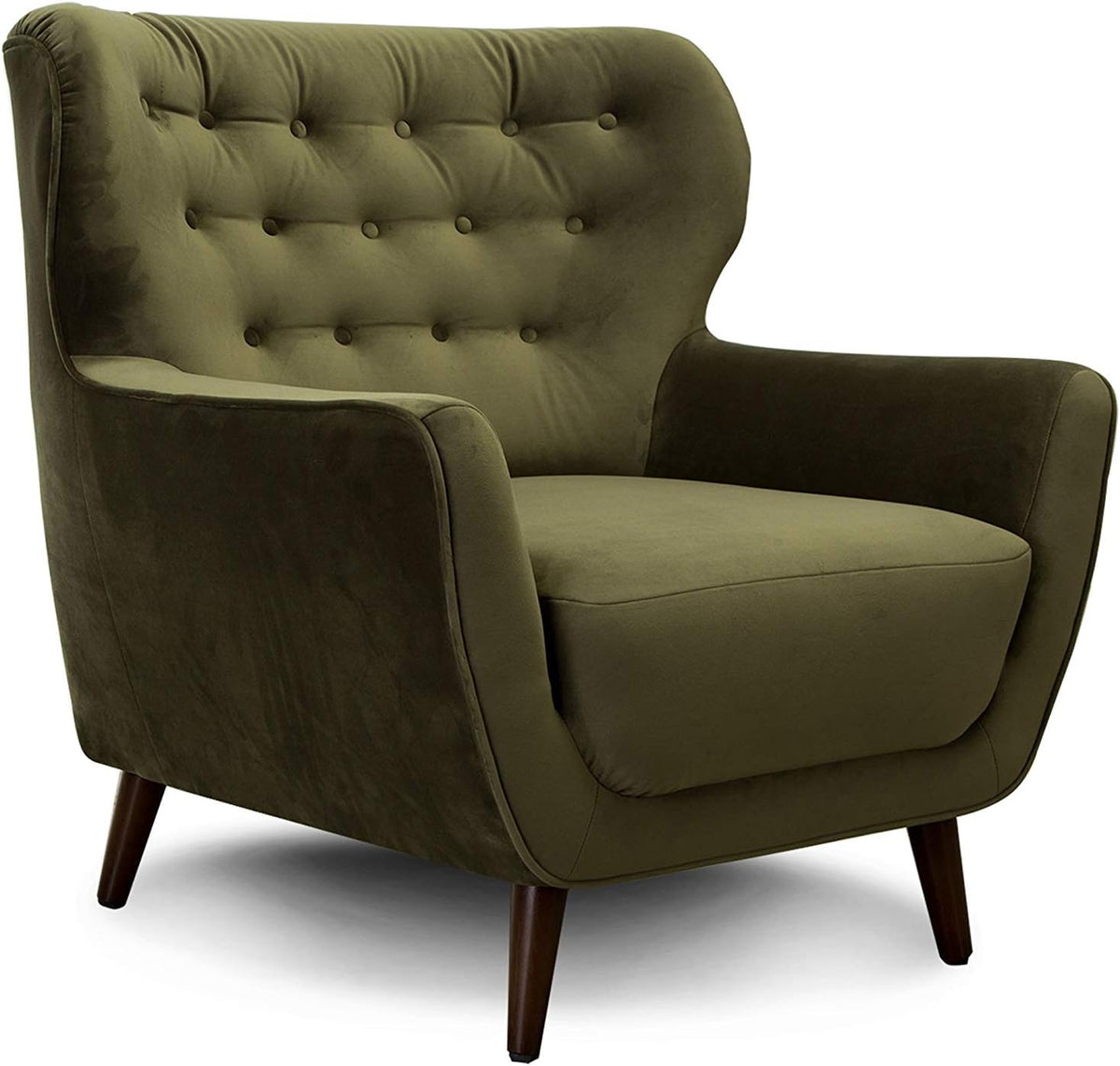 CAVADORE, Sofa, Grün, Sessel Abby / Retro-Polstersessel im Samt-Look mit