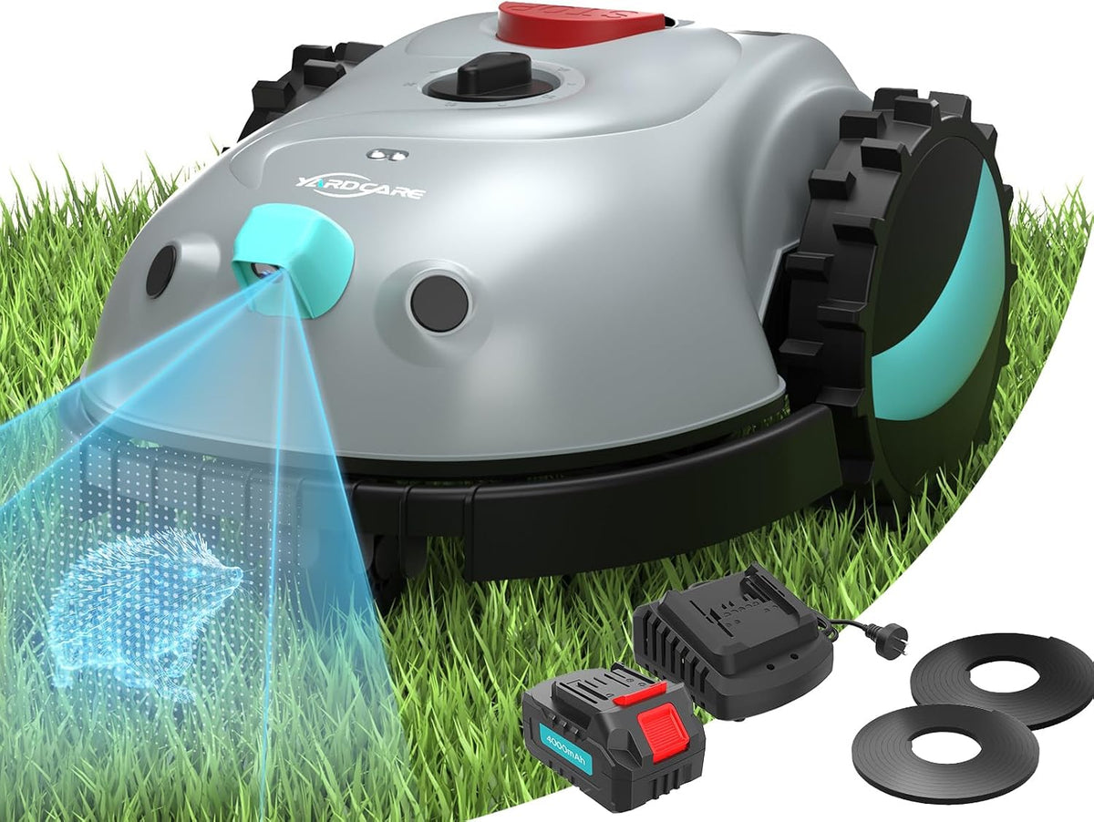 YARDCARE, Mähroboter, 4,0 Ah, Grau/Grün, (2026 Neu) V100 ohne Begrenzungskabel, mit Vision-Navigation, Hindernisvermeidung(150 Arten)